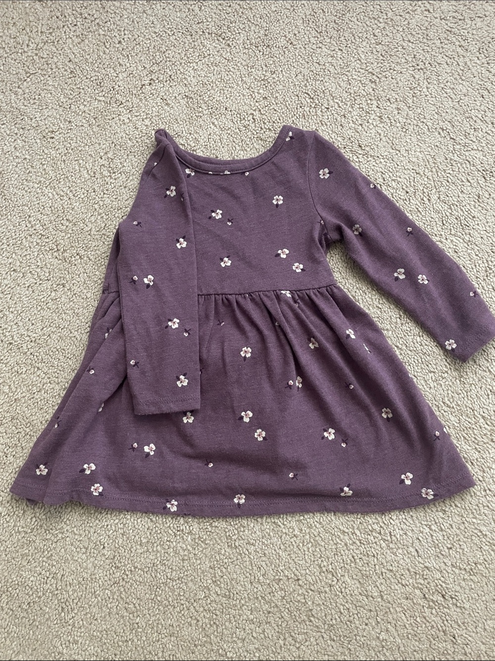 Girls' Purple Floral Long-Sleeve Knit Dress